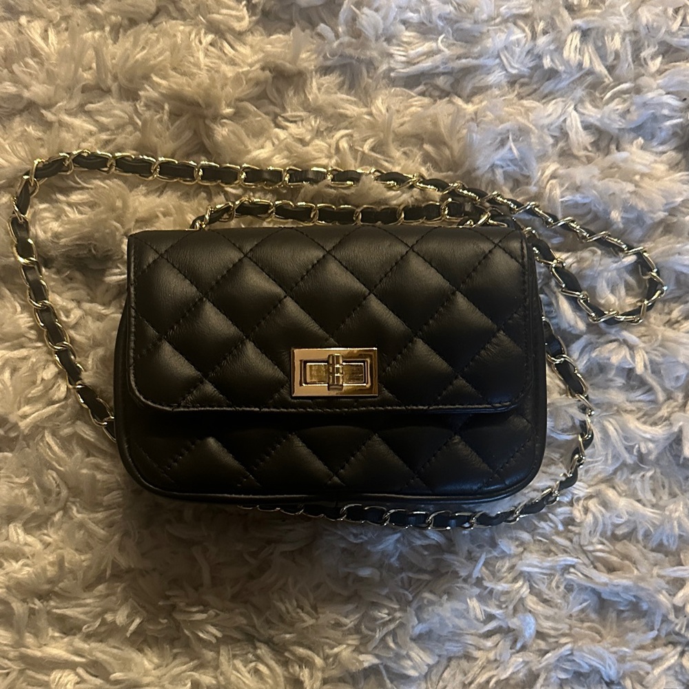 Black Quilted Chain Crossbody Bag